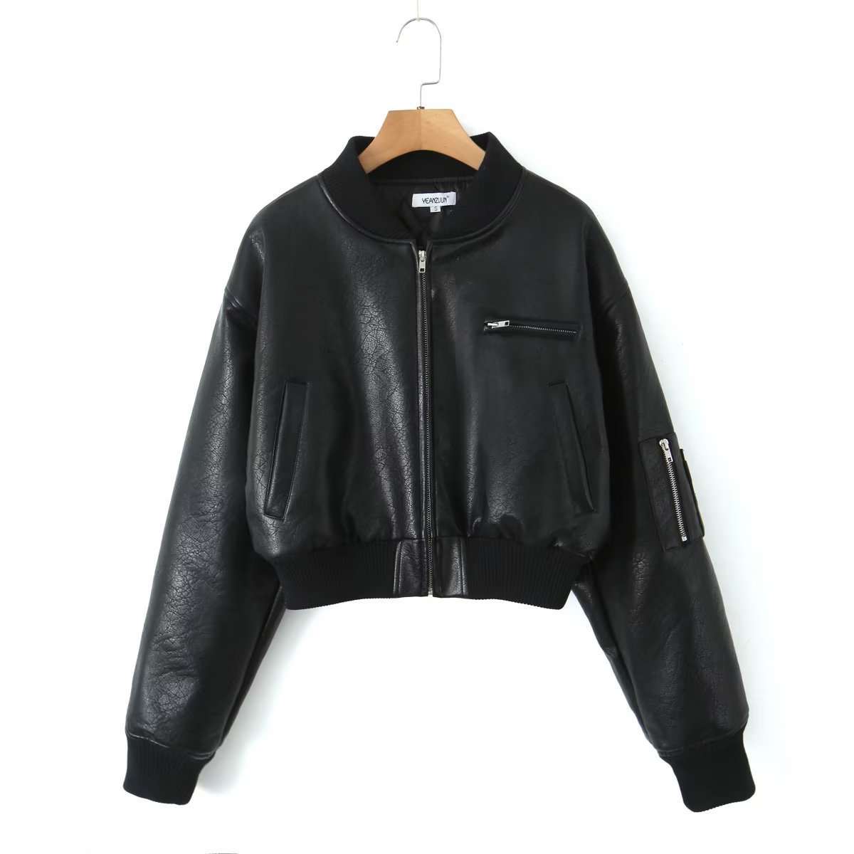Hot Girl Stand Collar Zipper Short Baseball Uniform Jacket Top
