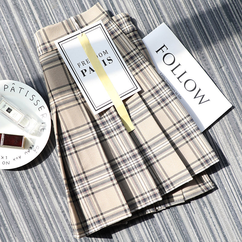 Plaid Pleated Skirt Women's Summer Figure Flattering A- Line Skirt