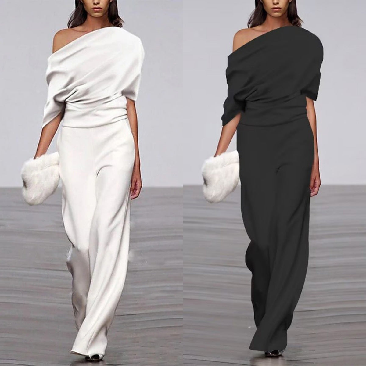 Off-neck Jumpsuit Loose Casual Women's Clothing Solid Color