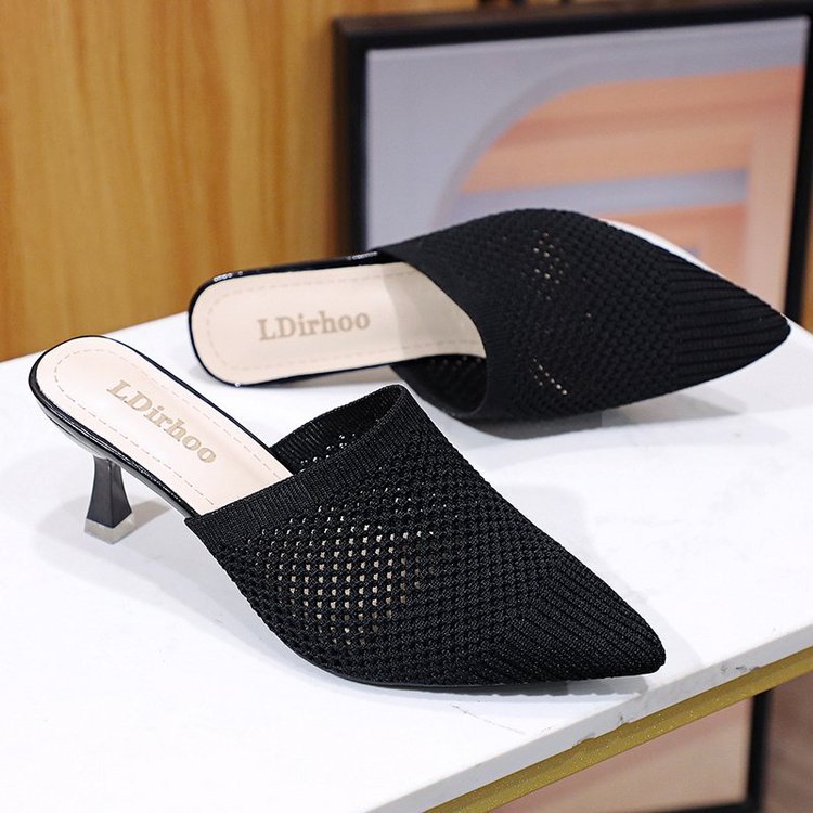 Women's Pointed Mid-heel Flying Woven Sandals And Slippers