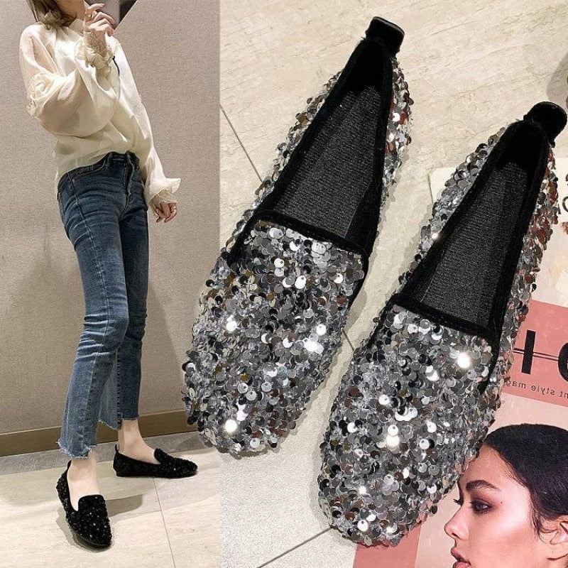 New Women's Flat All-match Social Rhinestone Pumps