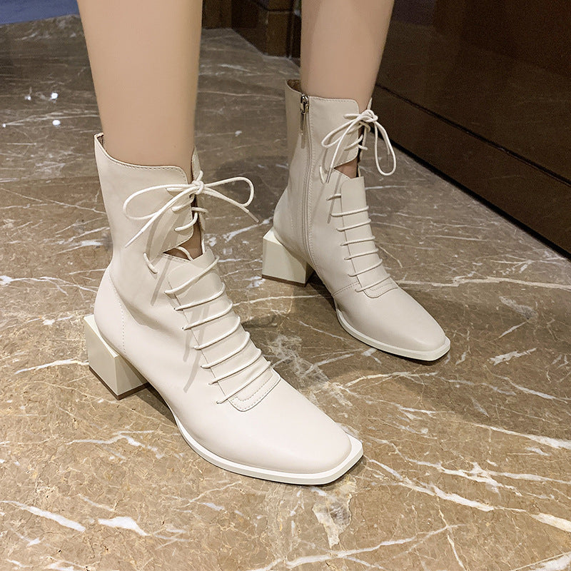 Lace-up Retro Mid-tube Boots Women's Fashion Trend Autumn And Winter