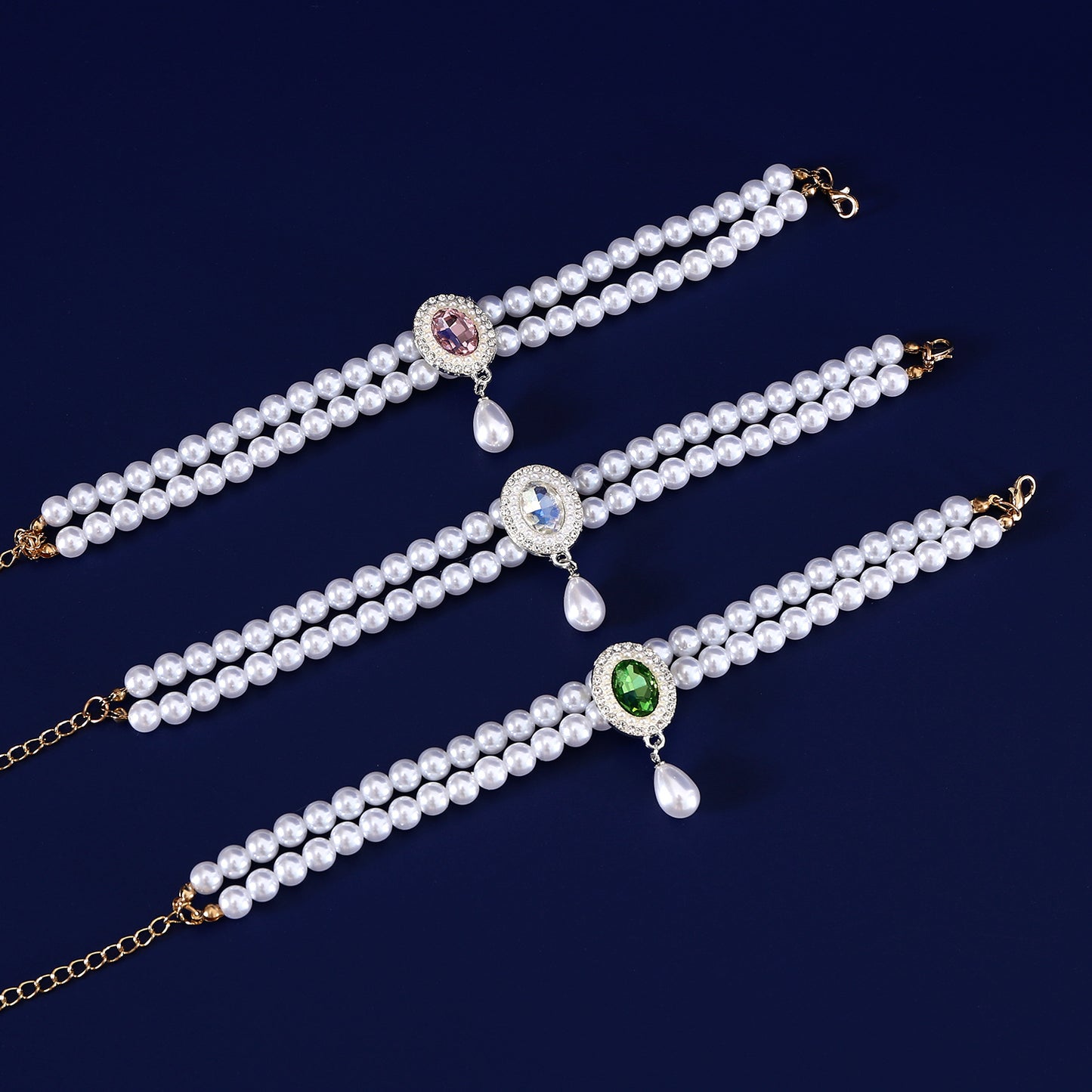Double-layer Pearl Pet Necklace Maltese Puppy Luxurious Color Gem Pendant Princess Collar