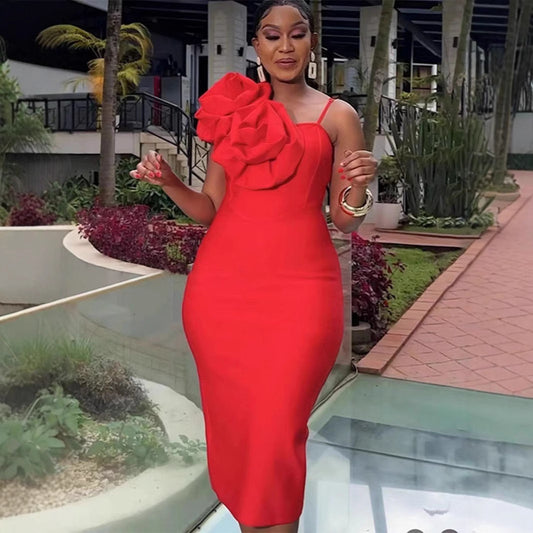 Sexy Strapless 3D Floral Elegant Bandage Dress
