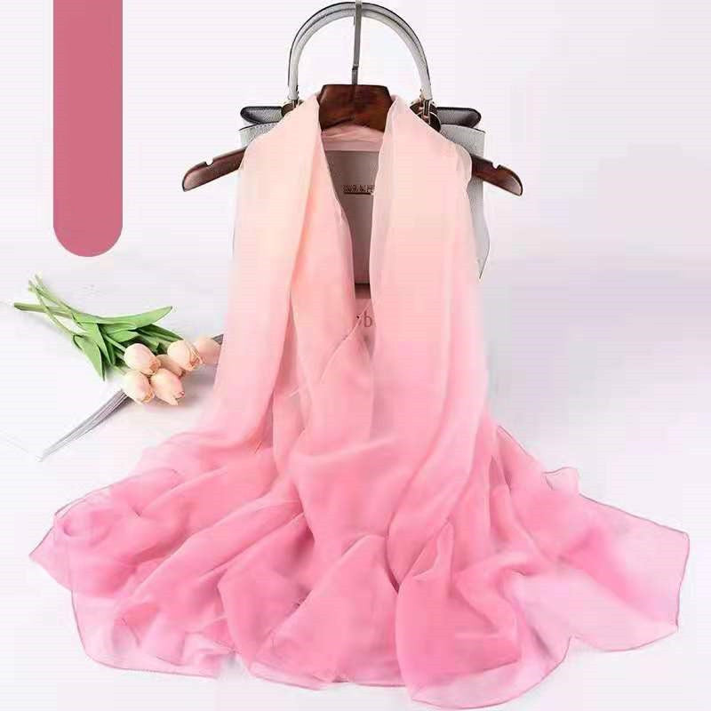 Ladies Gradient Color Summer Soft Yarn Silk Scarf