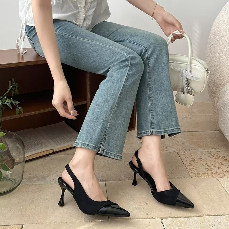 Summer New French Style Pointed Toe High Heels, Spliced Closed Toe Sandals For Women, Elegant Fairy Shoes