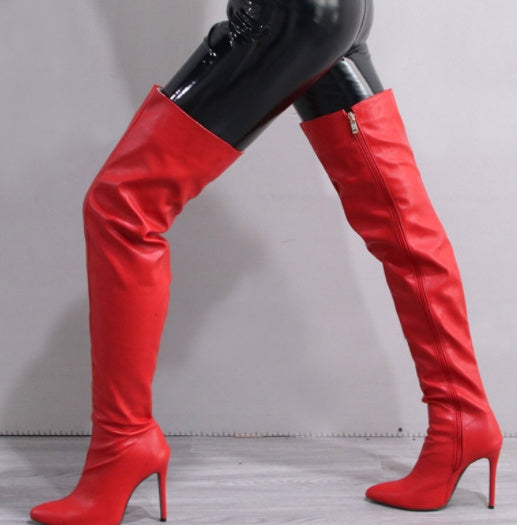 Ladies Color Boots  Pointed Toe Pu Side Zipper High Heel Stiletto Plus Size Ladies Over Knee