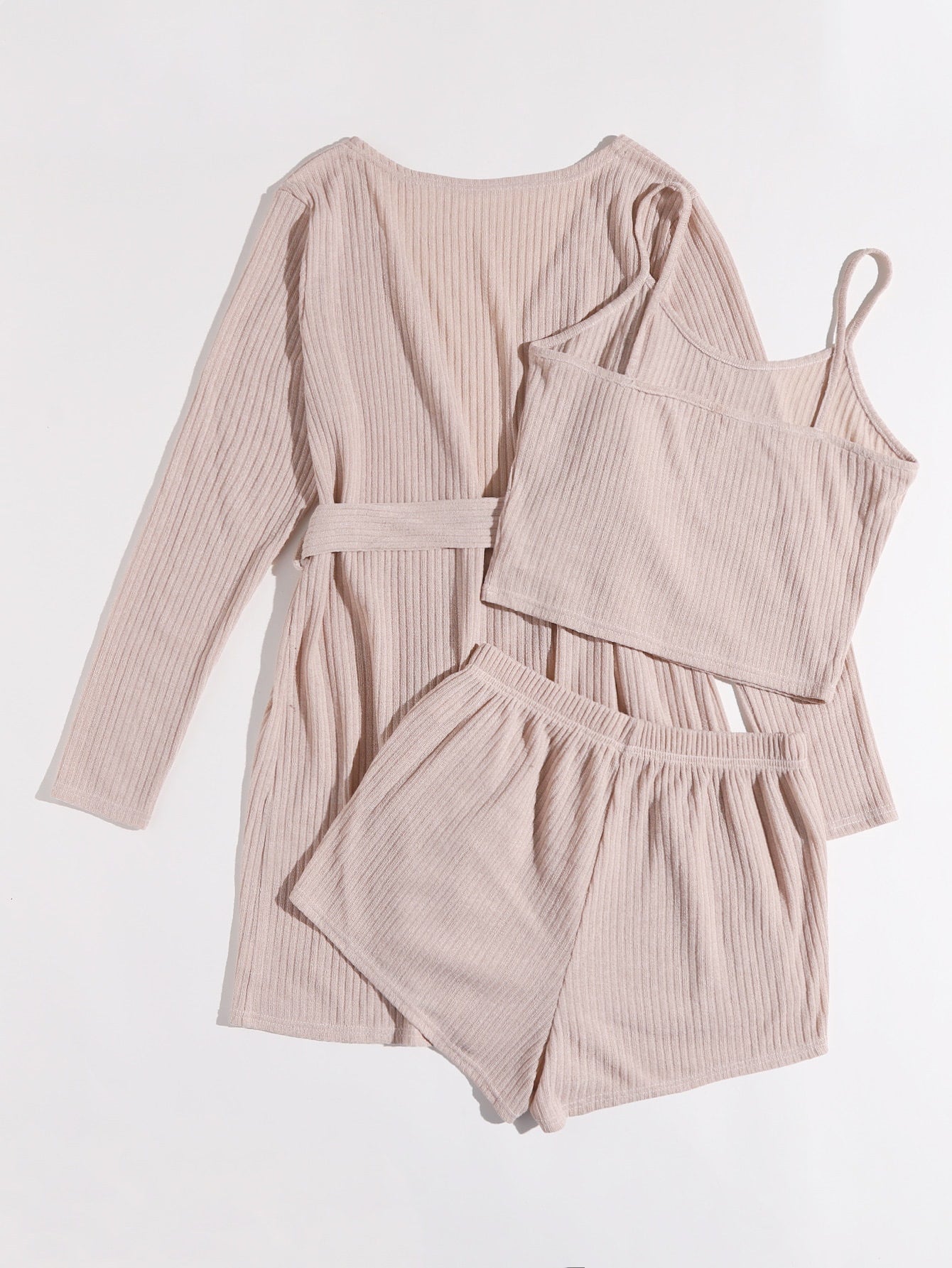 Lady Temperament Casual Solid Color 3-piece Set Suspender Shorts Homewear Suit