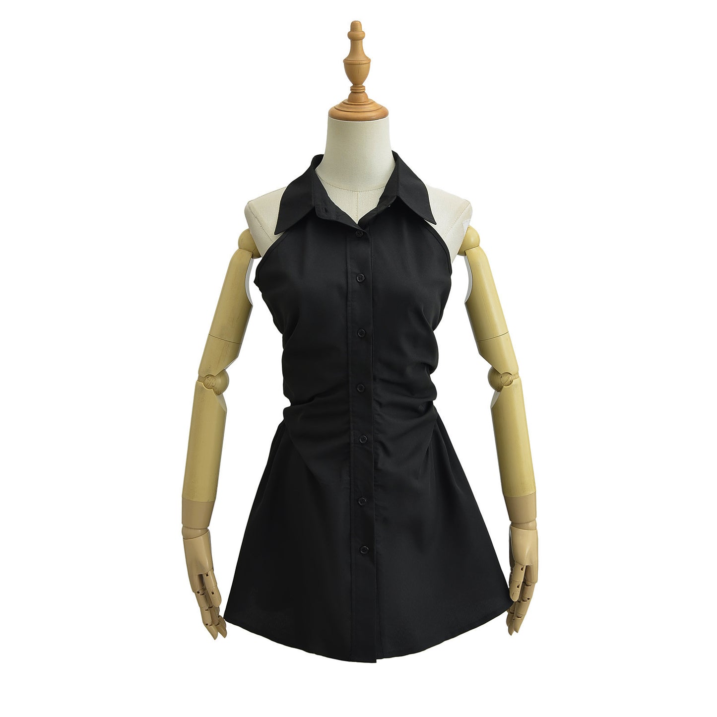 Summer New Pure Desire Style Slim Fit Slimming Waist Pleating Sleeveless Shirt Dress Polo Collar Dress