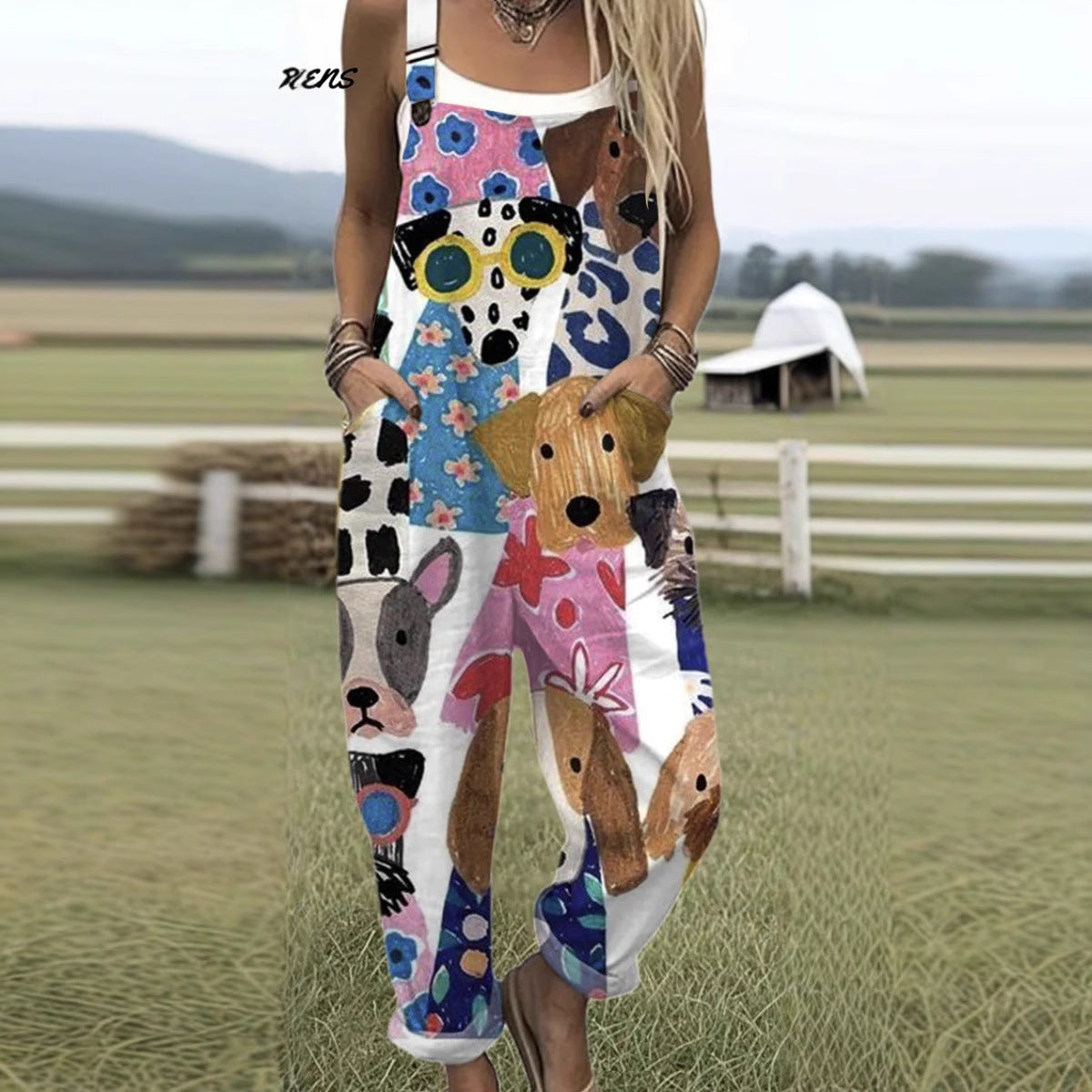 Printed Pocket Women's Suspender Trousers