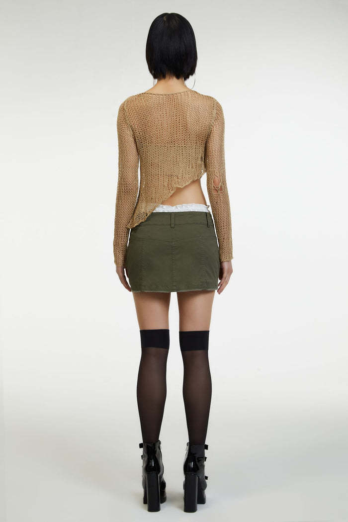 Rundhals Personalitet Uregelmæssig Sexet Mave Kort Udskåret Outfit Gennemsigtig Langærmet Strik