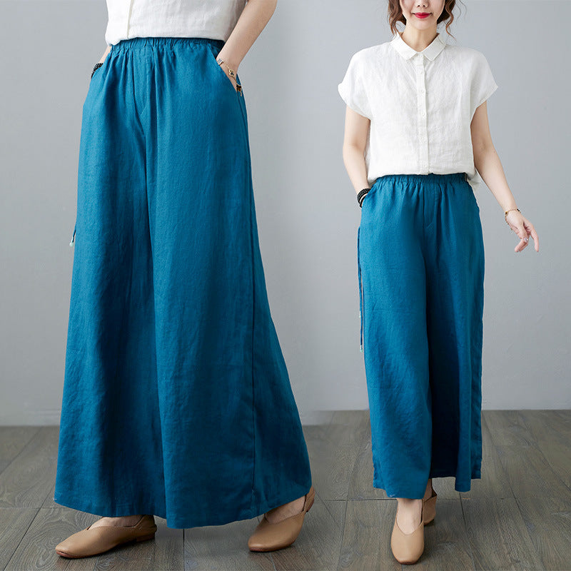 Women's Casual Cotton And Linen Loose High Waist Straight Wide Leg Pants