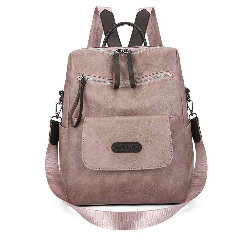 Backpack PU Soft Leather Textured Shoulder Bag Large Capacity Simple