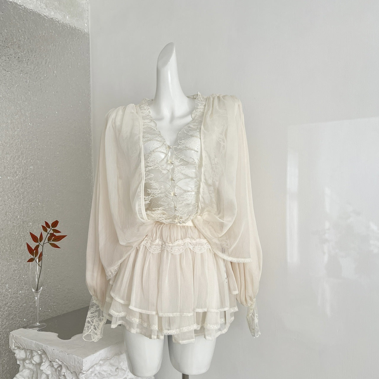 French Romantic Style Lace-Patchwork Long-Sleeve Shirt