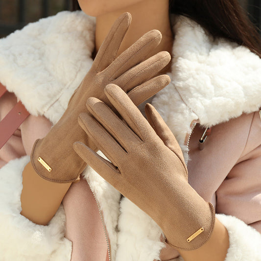 Women's Fleece Suede Gloves Warm And Cold Protection