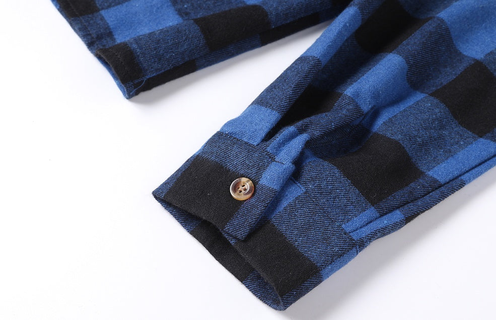 Long-sleeved Pocket Checked Shirt With A Lapel For Young Men In Autumn And