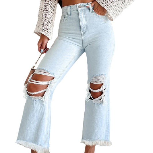 Womens Fashionable Loose Ripped Straight Jeans