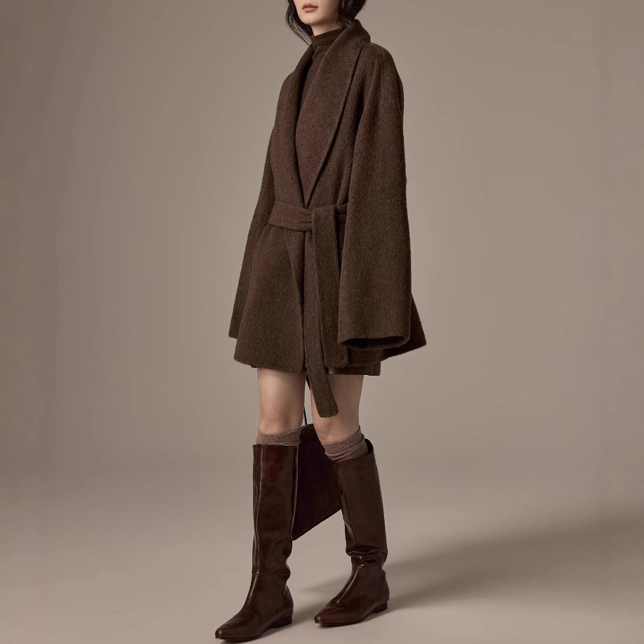 Spot Design Short Double-faced Wool Coat For Petite