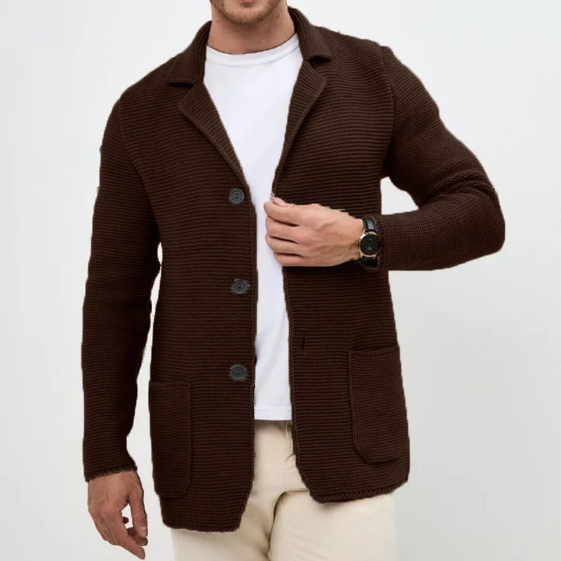 Ny Sweater Cardigan Herre Revers Strikket Jakkesæt Jakke