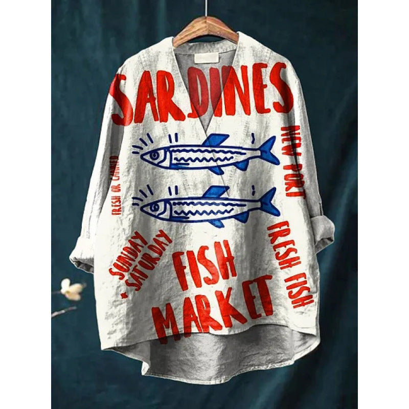 Autumn Collarless Long-sleeved Women's Shirt Long Sweater Casual Shirt