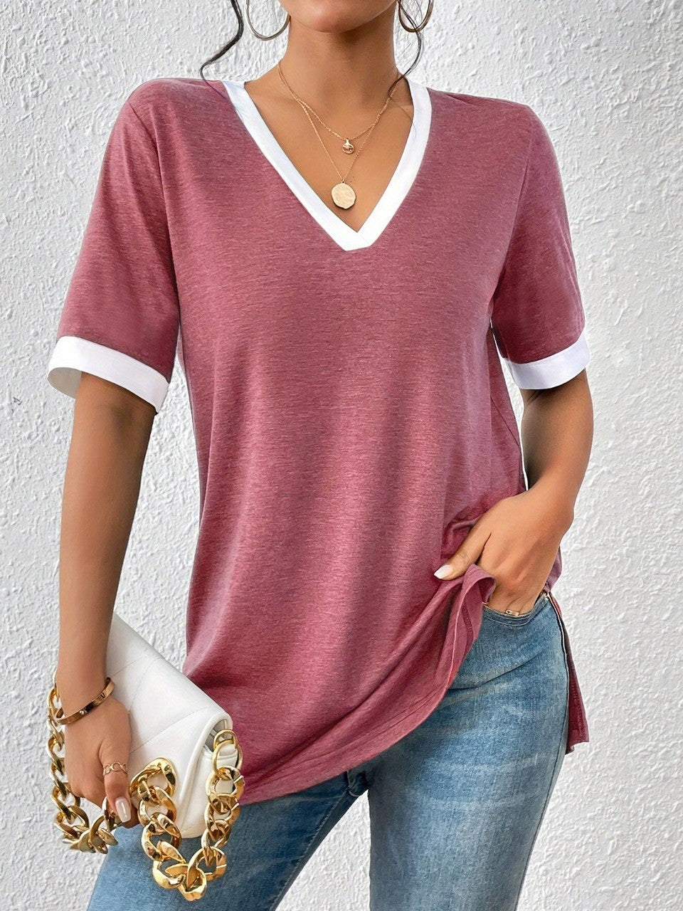 Women's Color Matching Short-sleeved Top