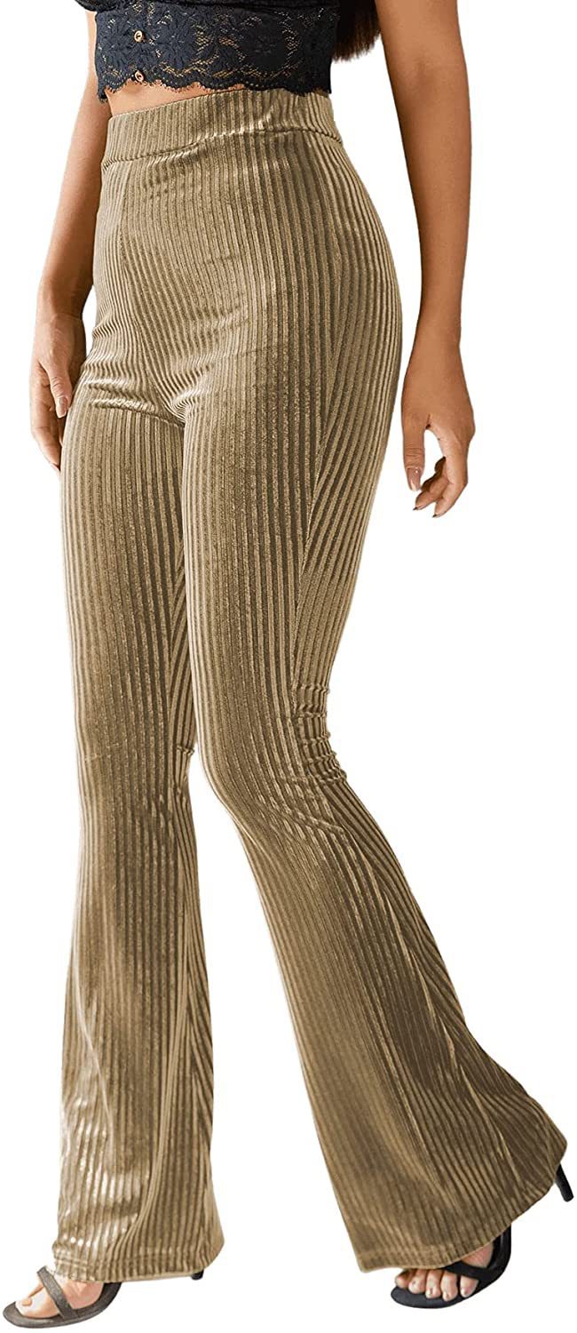 New Women's Fashion Solid Color High Waist Gold Velvet Pit Striped Flare Pants