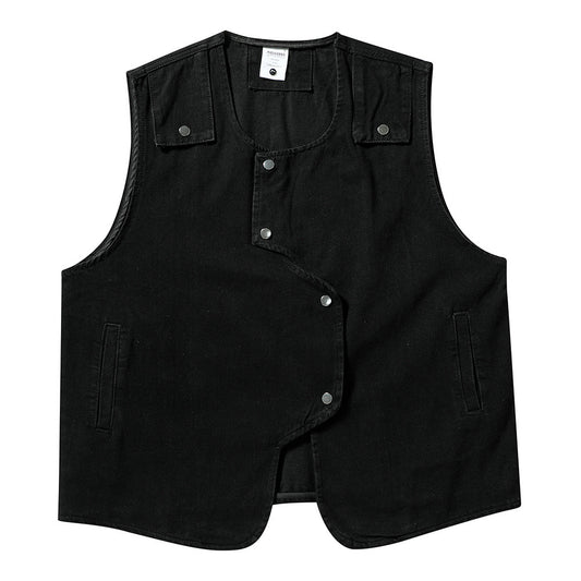 American Irregular Denim Black Men's Loose Casual Vest Summer Design Jacket