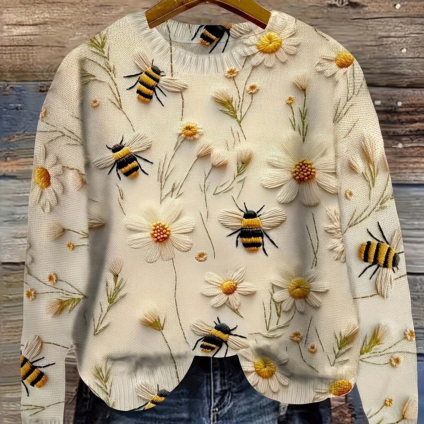 Abstract Style Printed Drop-shoulder Long-sleeve Women's Sweater Casual