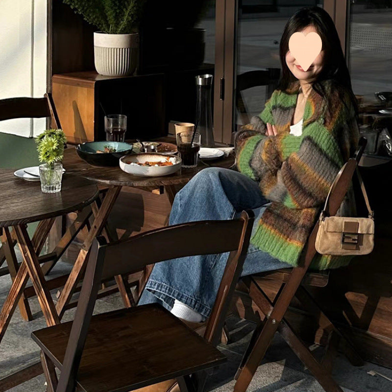 Women's Colorful Striped Knitted Cardigan Coat