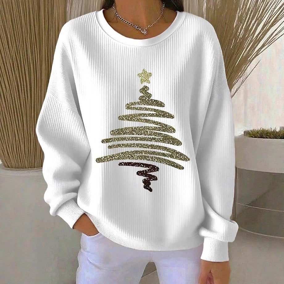 Womens 3D Christmas Tree-Print Corduroy Hoodie