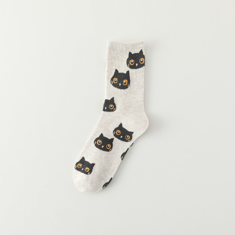 College Style White Cartoon Kitten All-match Fashion