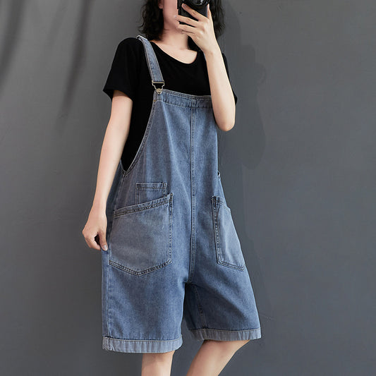Women's Retro Denim Five Pants Loose Overalls Shorts