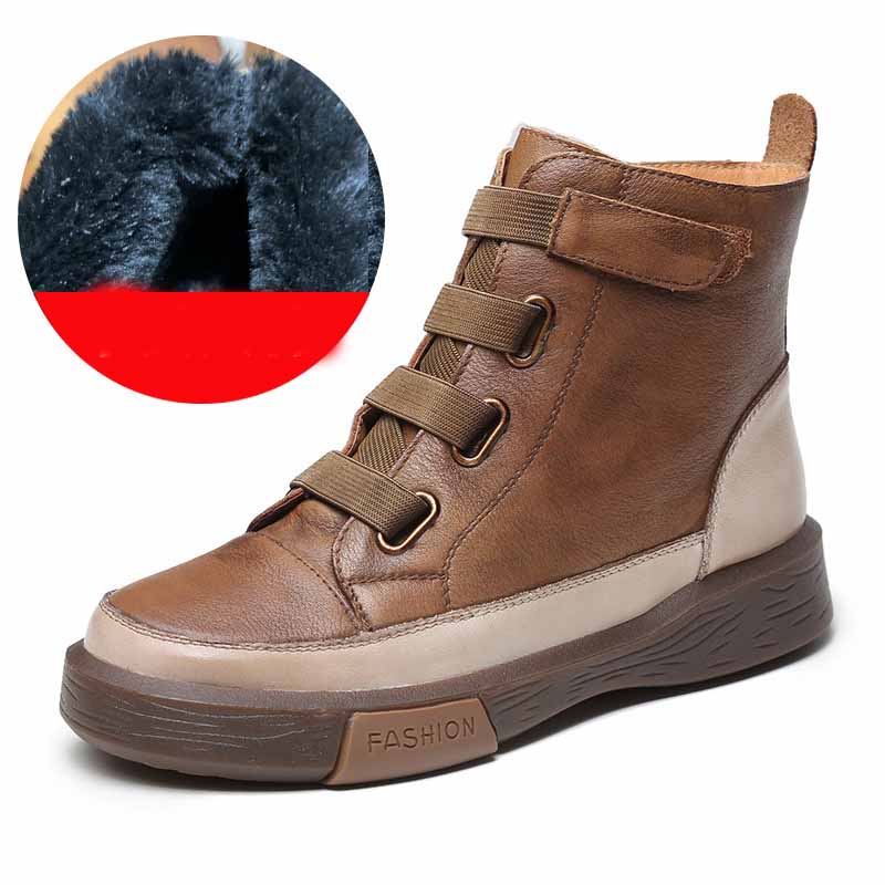 Colorblock High-top Leather Boots With Soft Sole