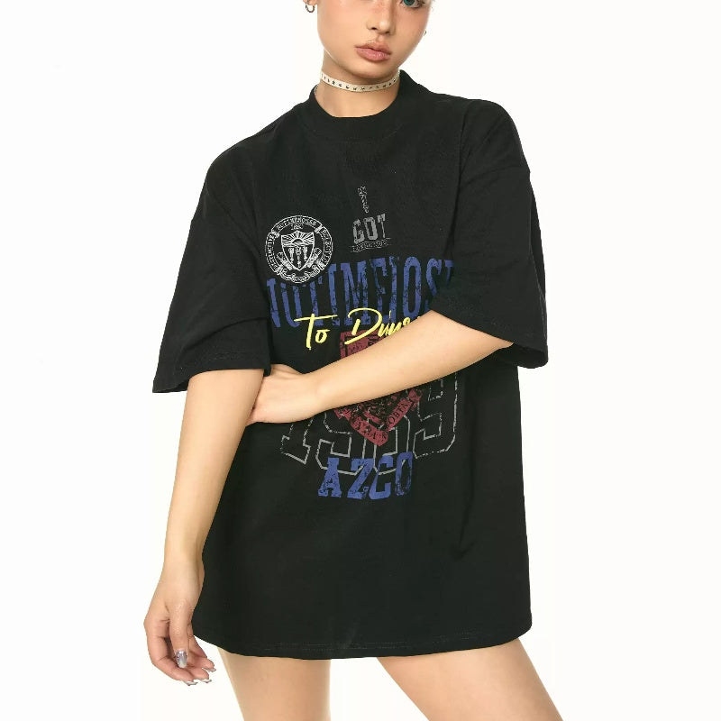 Heavy Loose And Idle Street Embroidered Letter Short Sleeve Top
