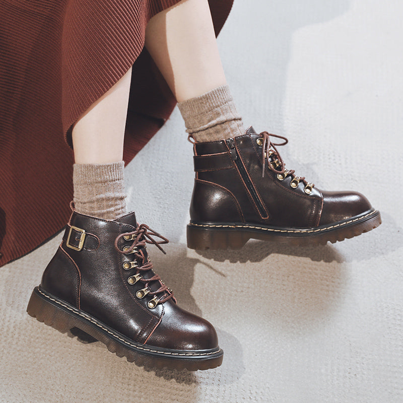 Handsome Martin Boots Leather British Style Cool Rivets