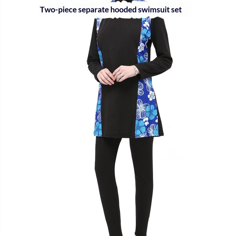 Two Piece Split Set Swimsuit With A Hat A Modest Sun Protective Outfit