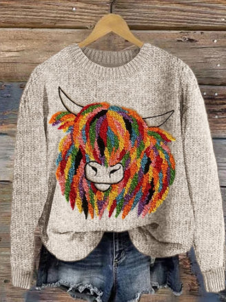 Abstract Style Printed Drop-shoulder Long-sleeve Women's Sweater Casual