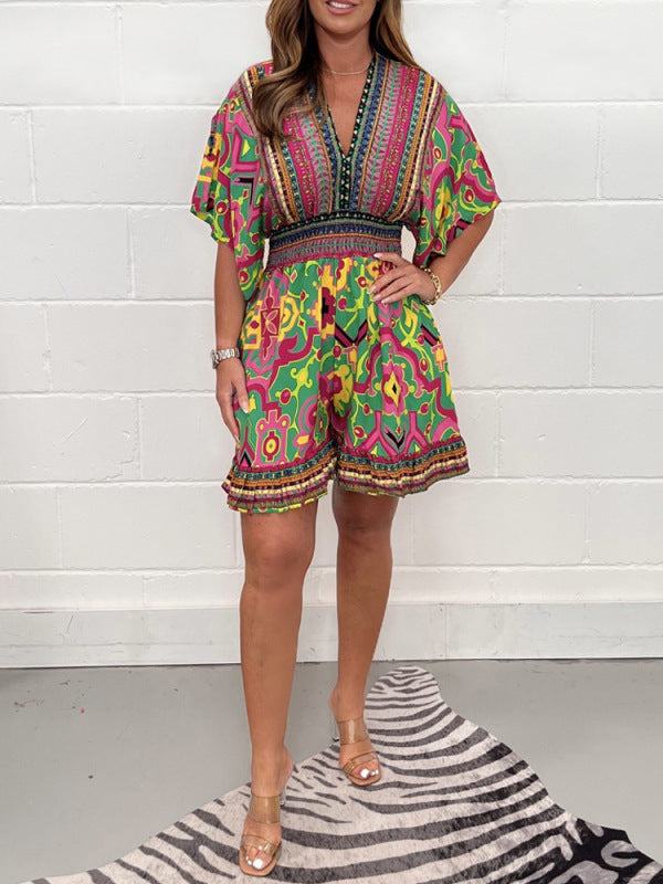Women's Fashion Printed V-neck Jumpsuit