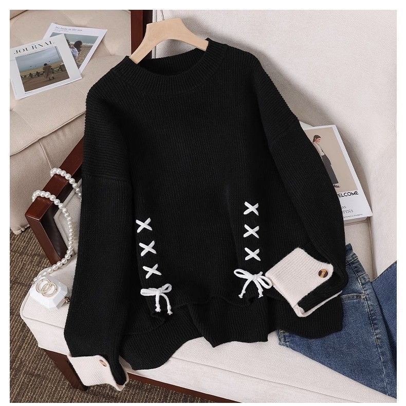 Women's French Style Bow Drawstring Knitted Sweater