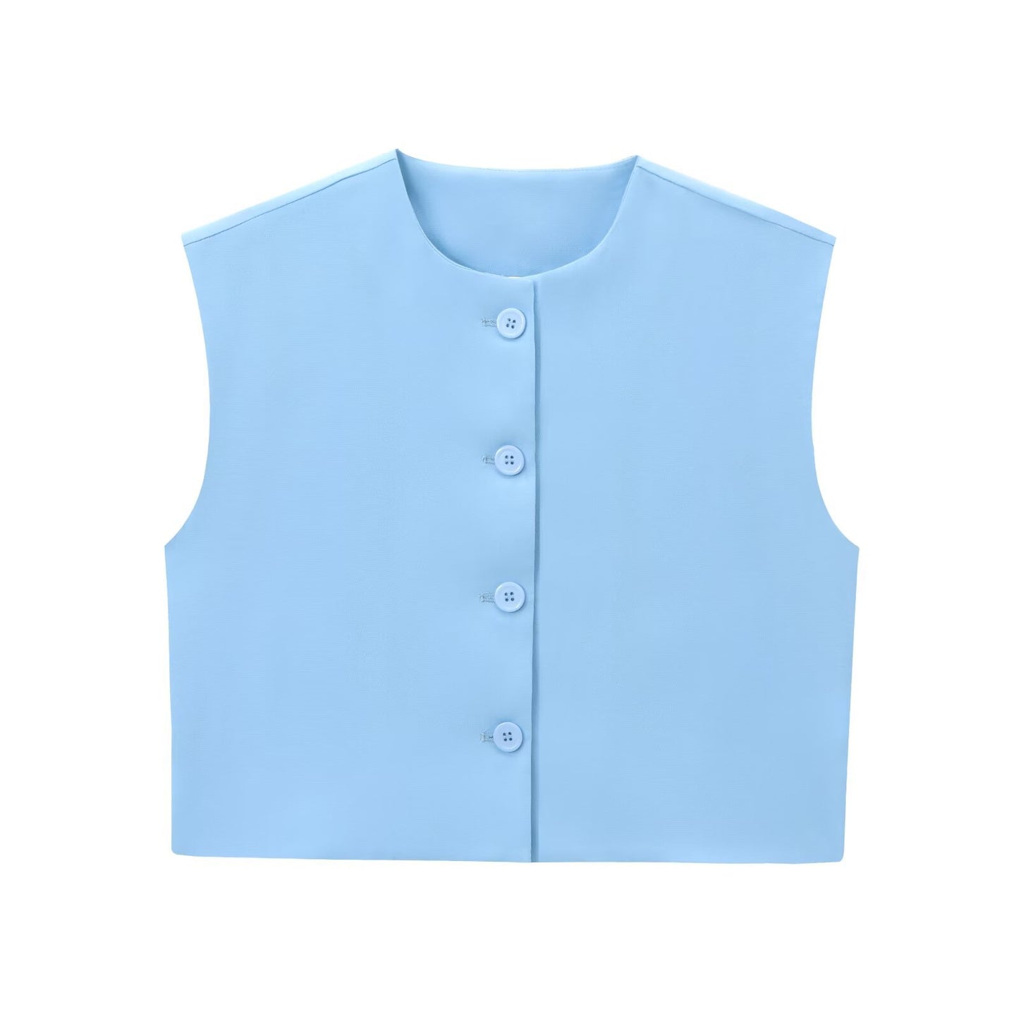 Fashion Solid Color Decorated Row Button Sleeveless Vest Top