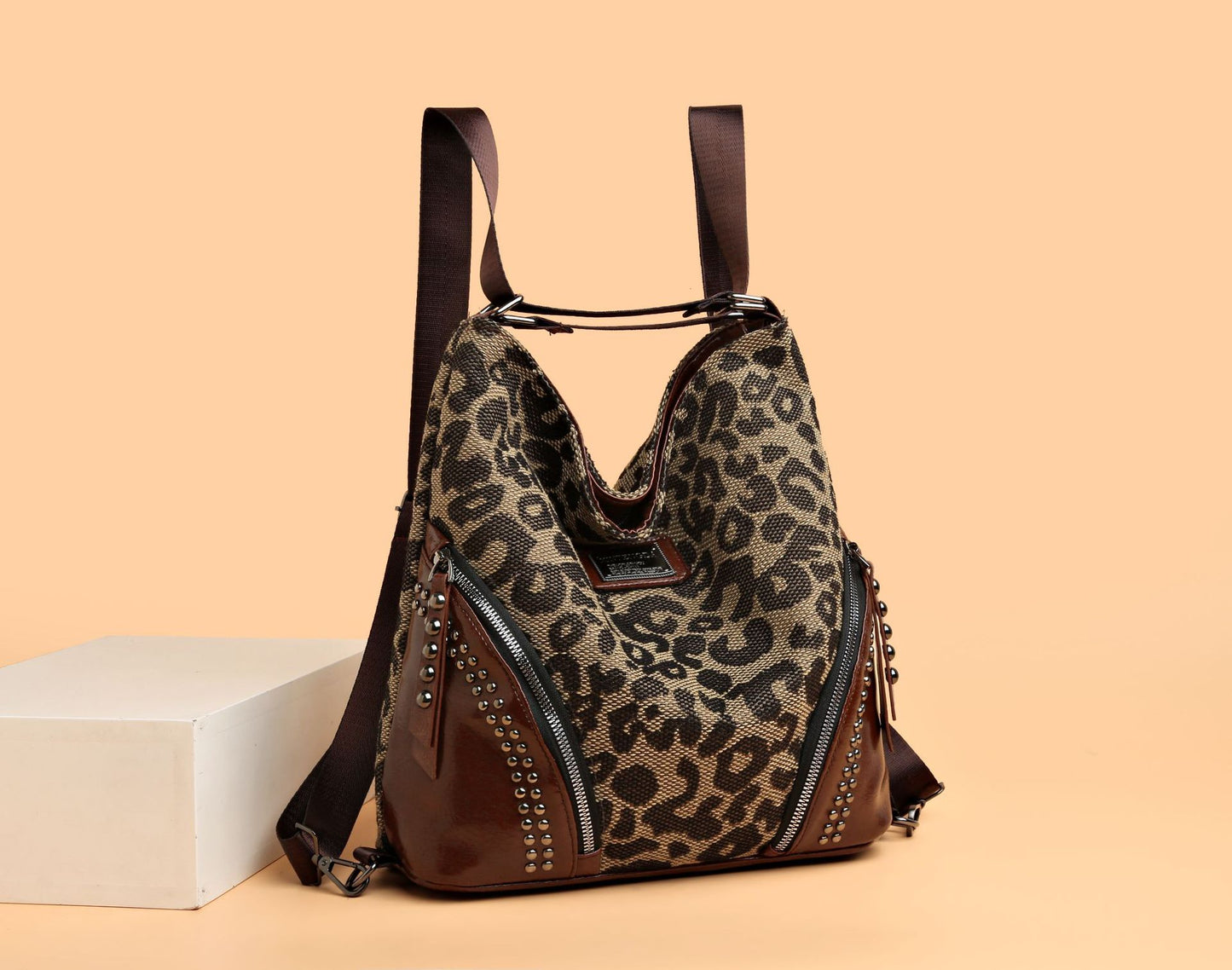 Leopard Print Large Capacity Retro Style Multifunctional Hand Bag