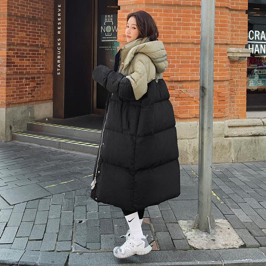 Women's Mid-length Loose Contrast Patchwork Down Cotton-padded Jacket