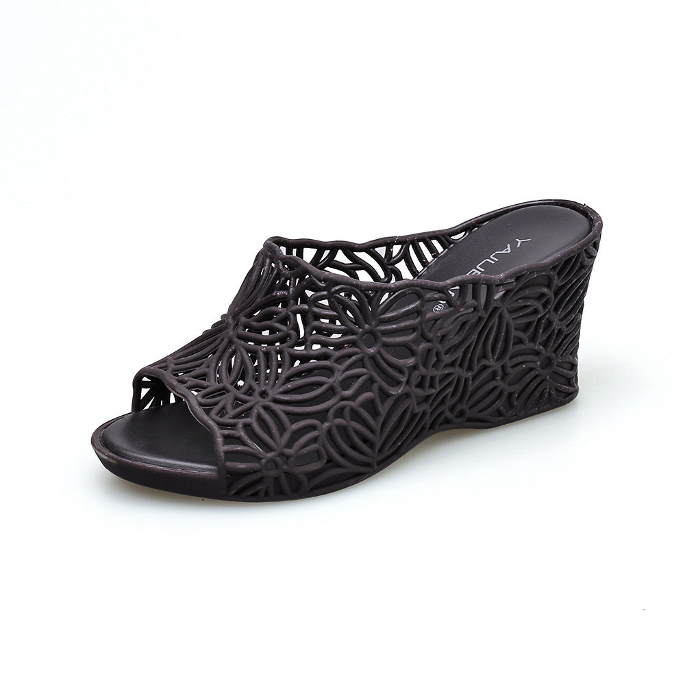 New Hollow High Heel Jelly Ladies Anti-Slip Plastic Wedge Sandals