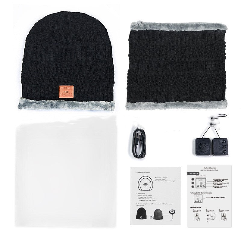 Plush Warm Bluetooth Music Bib Hat Two-piece Set