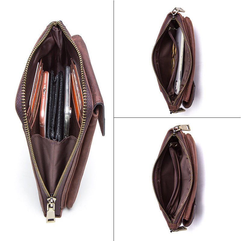 Retro Crazy Horse And Cow Leather Men's Phone Bag
