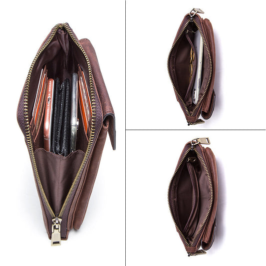 Retro Crazy Horse And Cow Leather Men's Phone Bag