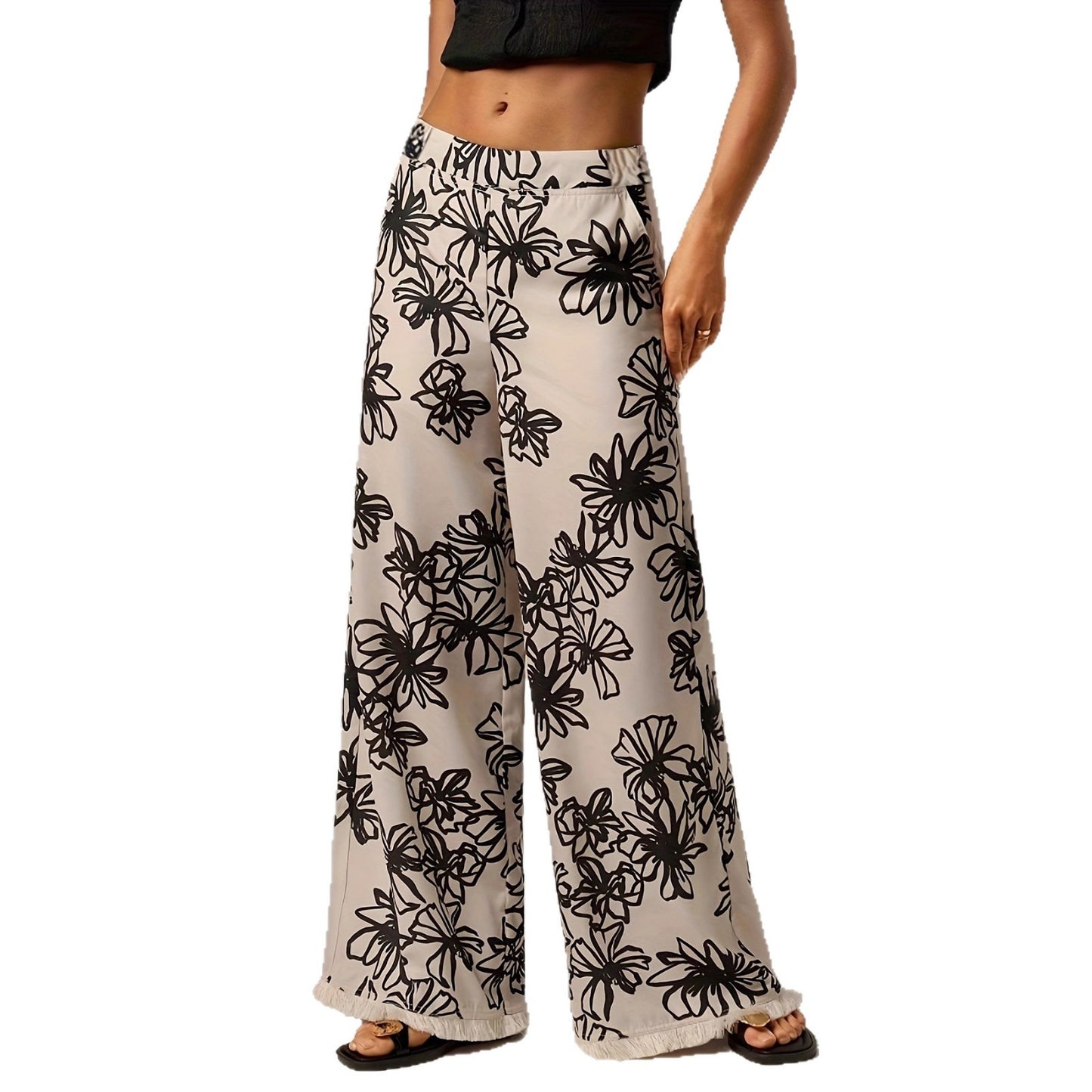 New Soft-style Elegant Wide-leg Pants With A Delicate Print