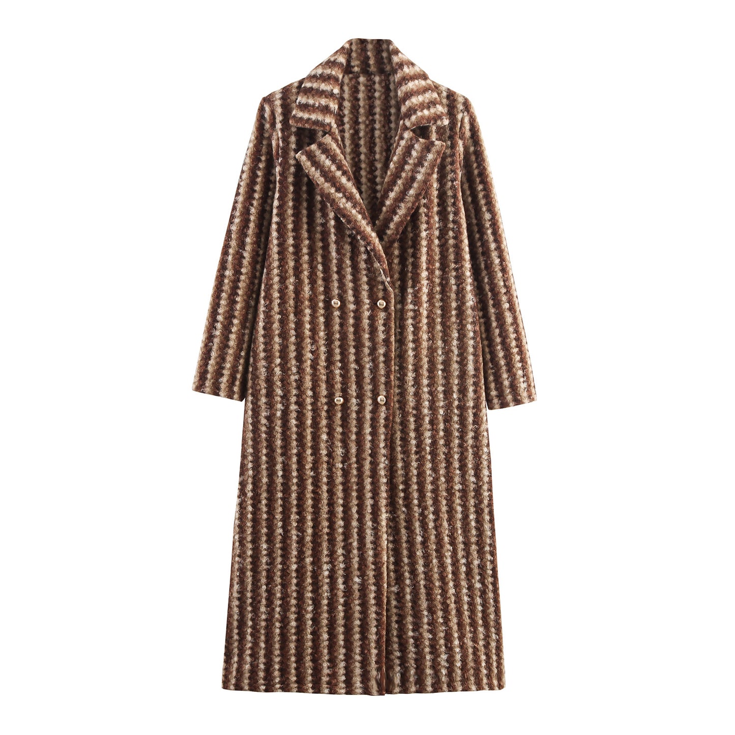 Autumn And Winter Women's British Style Woolen Striped Wide Coat