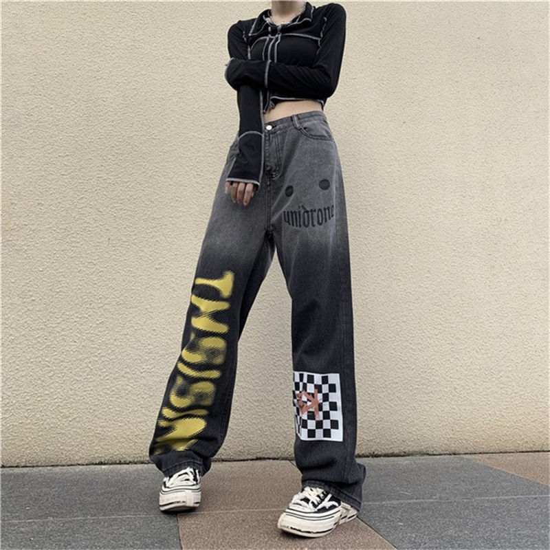 Trendy Harajuku Gradient Jeans med lige, brede ben til kvinder