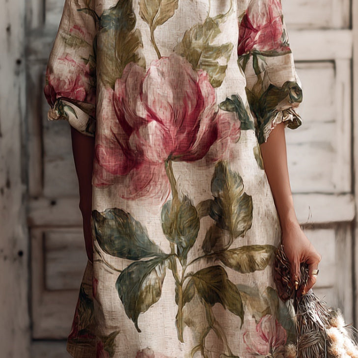 Printed Colorful Womens Crew-Neck Dress
